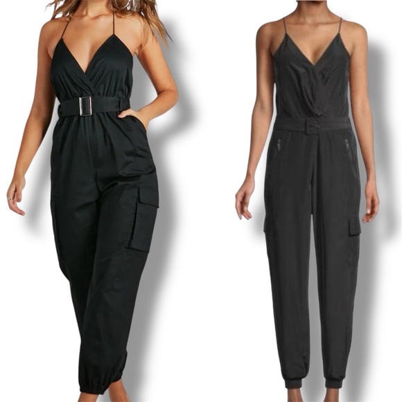 dh NEW YORK Stella belted Cargo pocket v-neck jumpsuit size M strappy NWT - Picture 1 of 14